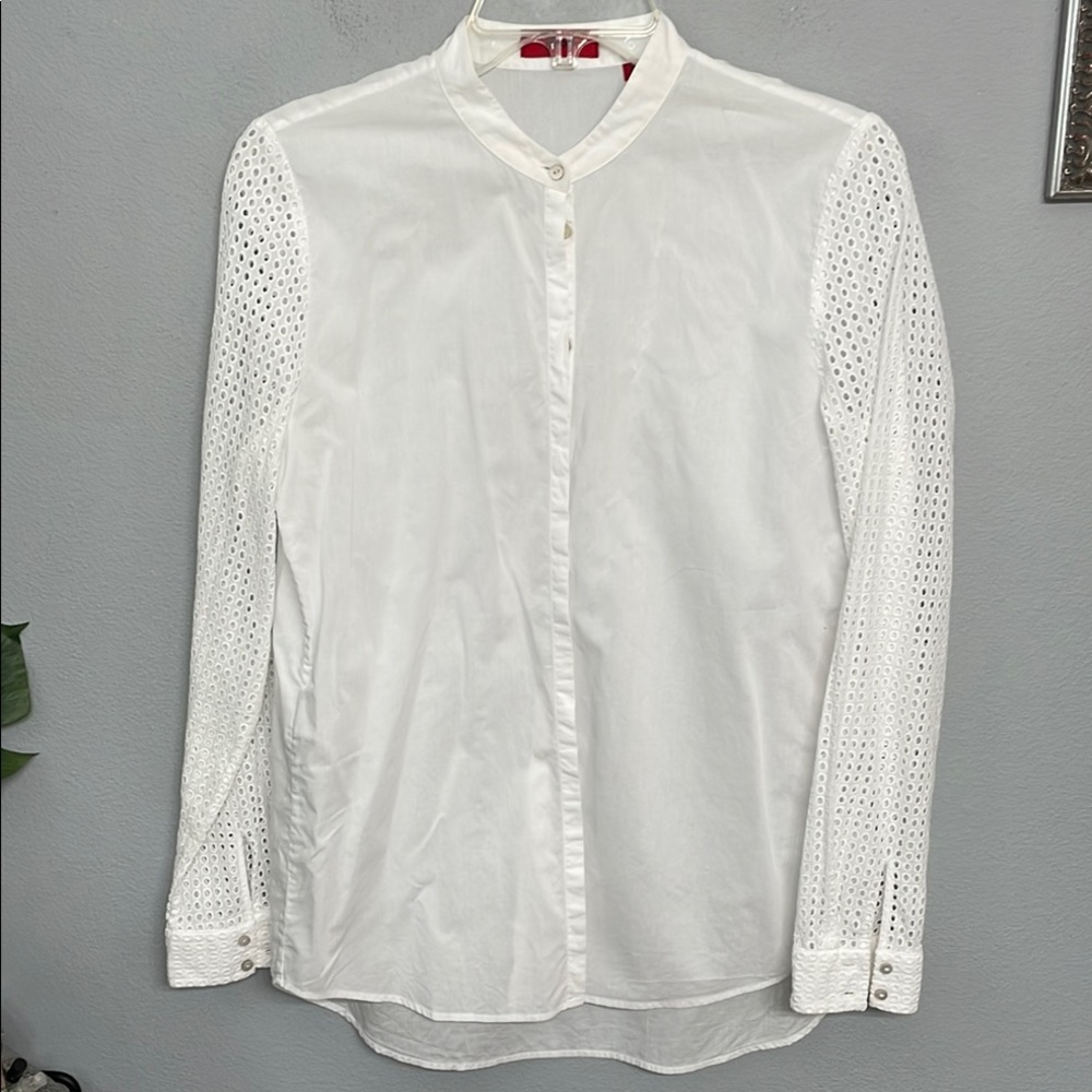 Hugo Boss White Button Down Shirt with Eyelet Sleeves size 4
